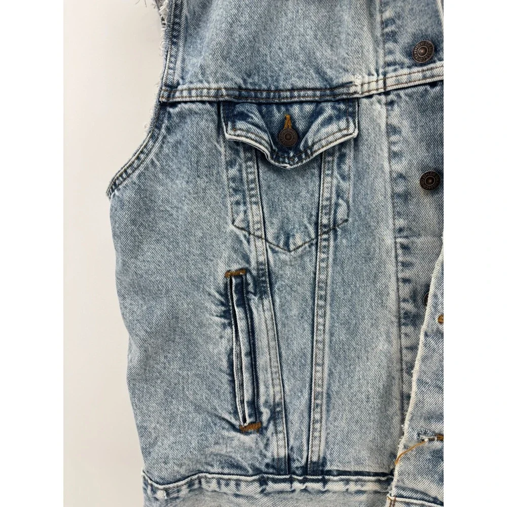 Levis Denim Vest Mens Blue Trucker Big Dog Motorcycles Choppers Large Vintage